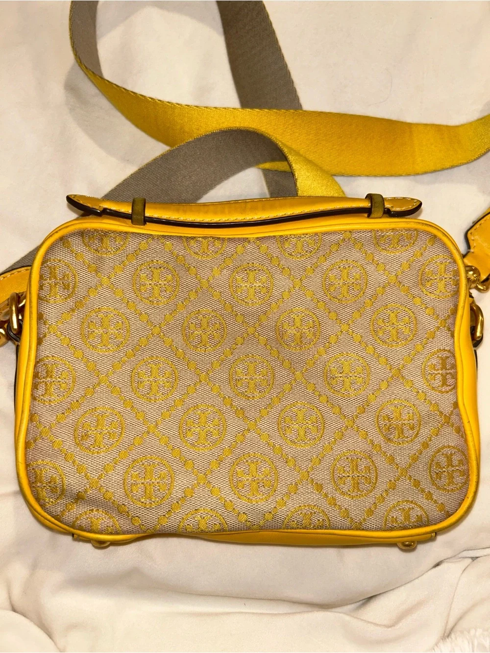 Tory Burch Yellow Logo Jacquard Crossbody Camera Bag